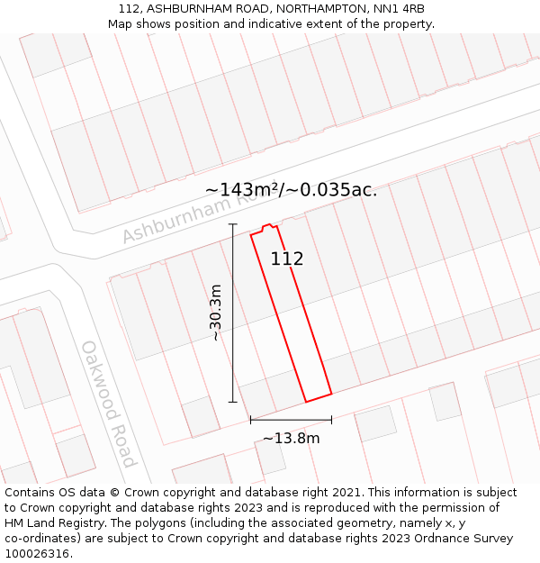 112, ASHBURNHAM ROAD, NORTHAMPTON, NN1 4RB: Plot and title map