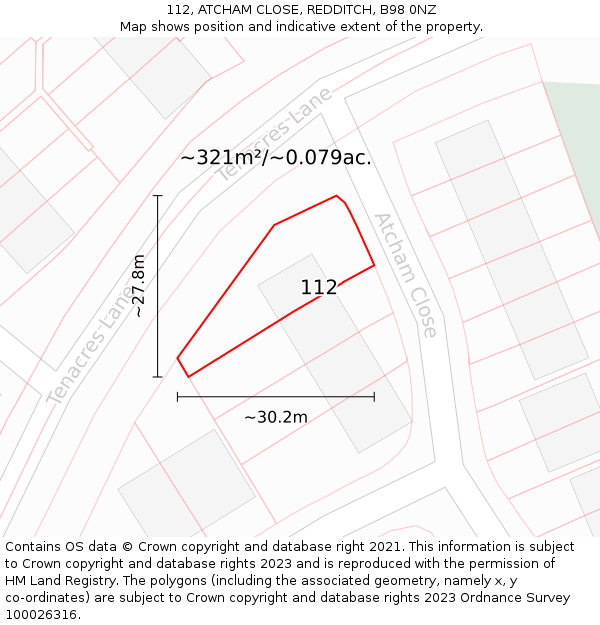 112, ATCHAM CLOSE, REDDITCH, B98 0NZ: Plot and title map