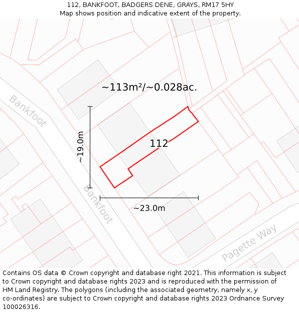 112, BANKFOOT, BADGERS DENE, GRAYS, RM17 5HY: Plot and title map