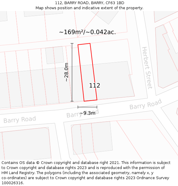 112, BARRY ROAD, BARRY, CF63 1BD: Plot and title map