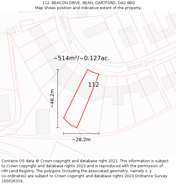 112, BEACON DRIVE, BEAN, DARTFORD, DA2 8BQ: Plot and title map