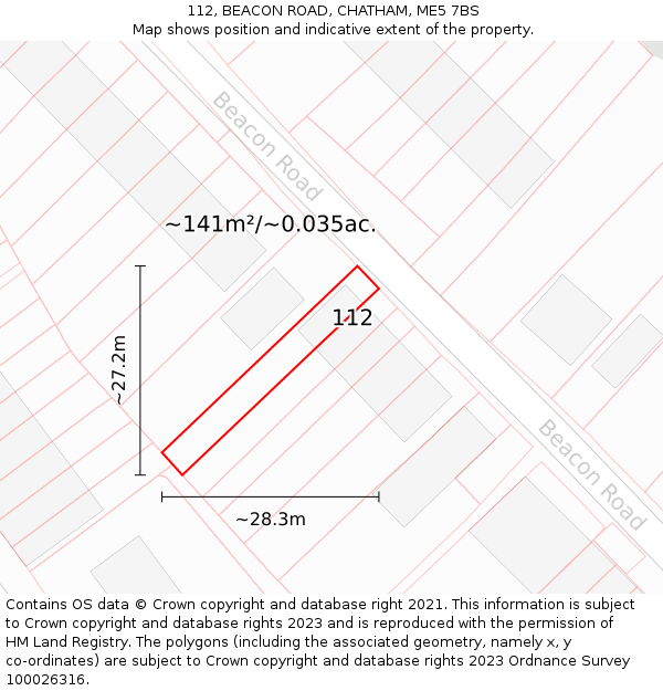 112, BEACON ROAD, CHATHAM, ME5 7BS: Plot and title map