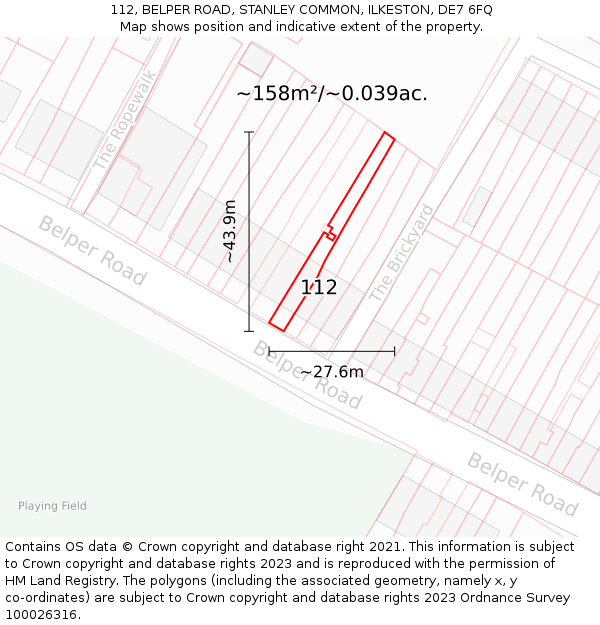112, BELPER ROAD, STANLEY COMMON, ILKESTON, DE7 6FQ: Plot and title map