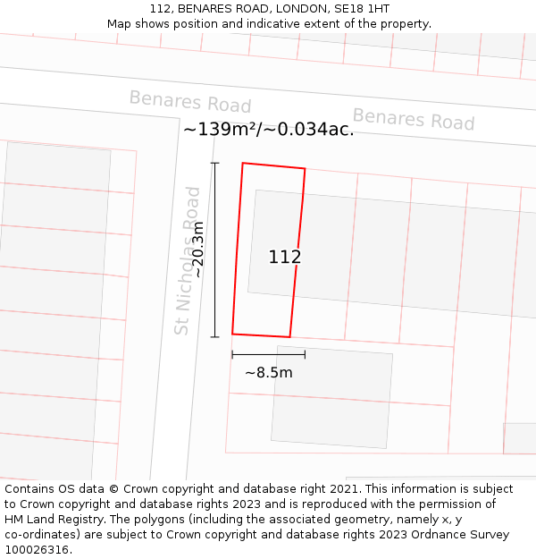 112, BENARES ROAD, LONDON, SE18 1HT: Plot and title map