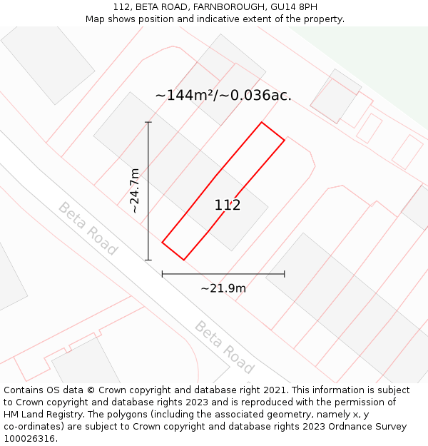 112, BETA ROAD, FARNBOROUGH, GU14 8PH: Plot and title map