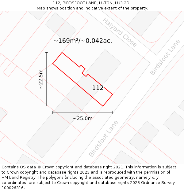 112, BIRDSFOOT LANE, LUTON, LU3 2DH: Plot and title map
