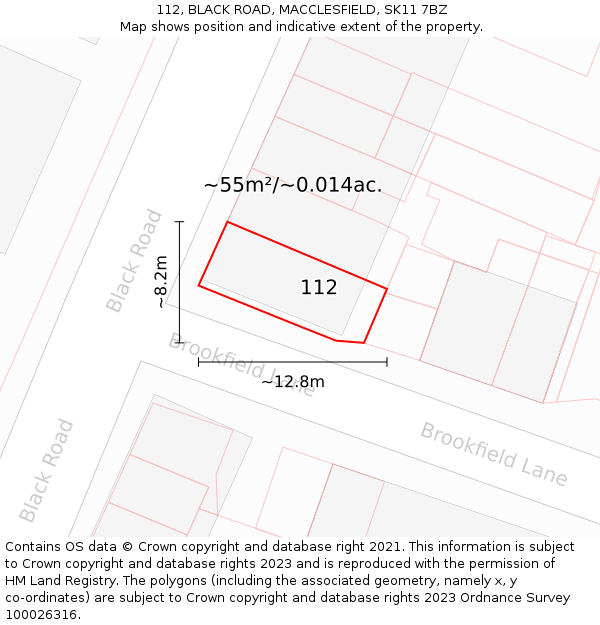 112, BLACK ROAD, MACCLESFIELD, SK11 7BZ: Plot and title map