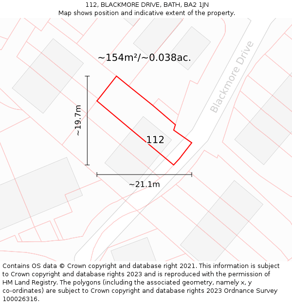 112, BLACKMORE DRIVE, BATH, BA2 1JN: Plot and title map