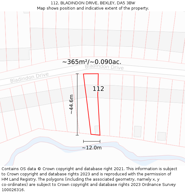 112, BLADINDON DRIVE, BEXLEY, DA5 3BW: Plot and title map