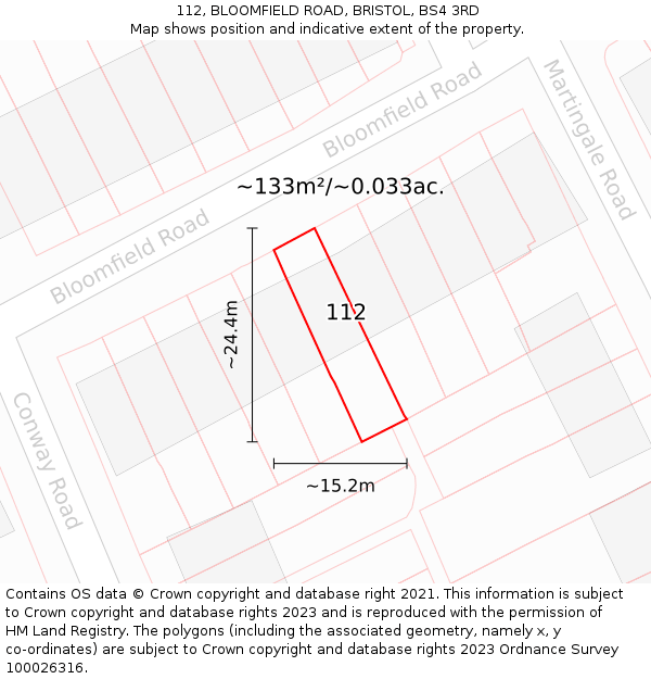 112, BLOOMFIELD ROAD, BRISTOL, BS4 3RD: Plot and title map