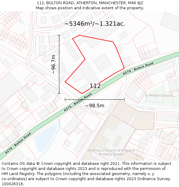 112, BOLTON ROAD, ATHERTON, MANCHESTER, M46 9JZ: Plot and title map