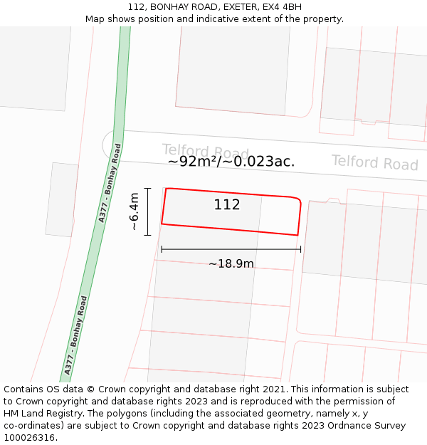 112, BONHAY ROAD, EXETER, EX4 4BH: Plot and title map