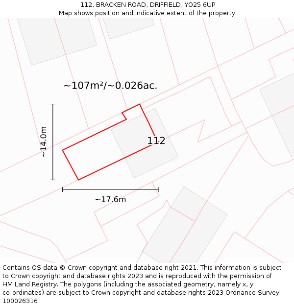 112, BRACKEN ROAD, DRIFFIELD, YO25 6UP: Plot and title map