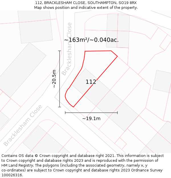 112, BRACKLESHAM CLOSE, SOUTHAMPTON, SO19 8RX: Plot and title map