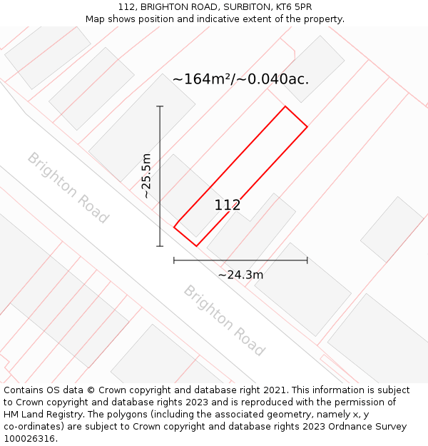 112, BRIGHTON ROAD, SURBITON, KT6 5PR: Plot and title map