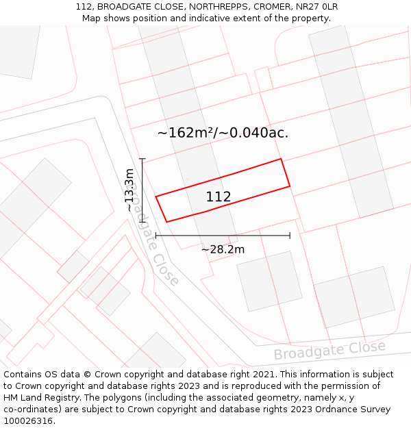 112, BROADGATE CLOSE, NORTHREPPS, CROMER, NR27 0LR: Plot and title map