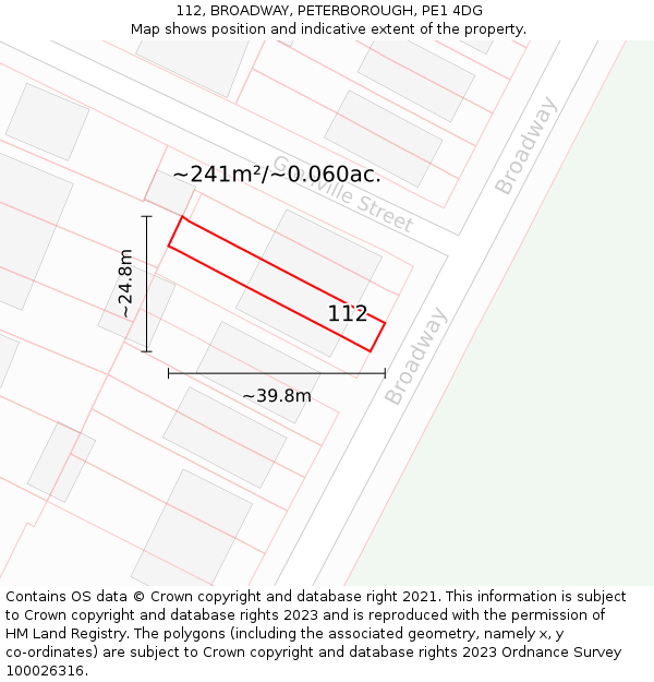 112, BROADWAY, PETERBOROUGH, PE1 4DG: Plot and title map