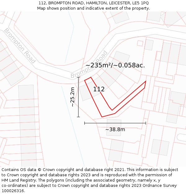 112, BROMPTON ROAD, HAMILTON, LEICESTER, LE5 1PQ: Plot and title map