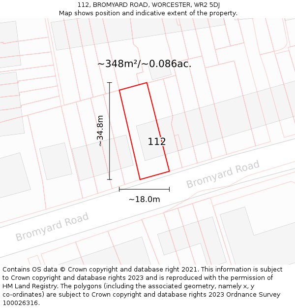 112, BROMYARD ROAD, WORCESTER, WR2 5DJ: Plot and title map