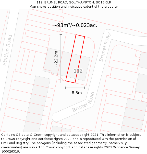 112, BRUNEL ROAD, SOUTHAMPTON, SO15 0LR: Plot and title map