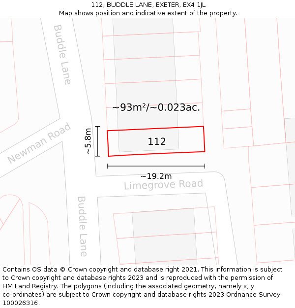 112, BUDDLE LANE, EXETER, EX4 1JL: Plot and title map