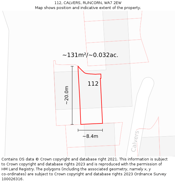112, CALVERS, RUNCORN, WA7 2EW: Plot and title map
