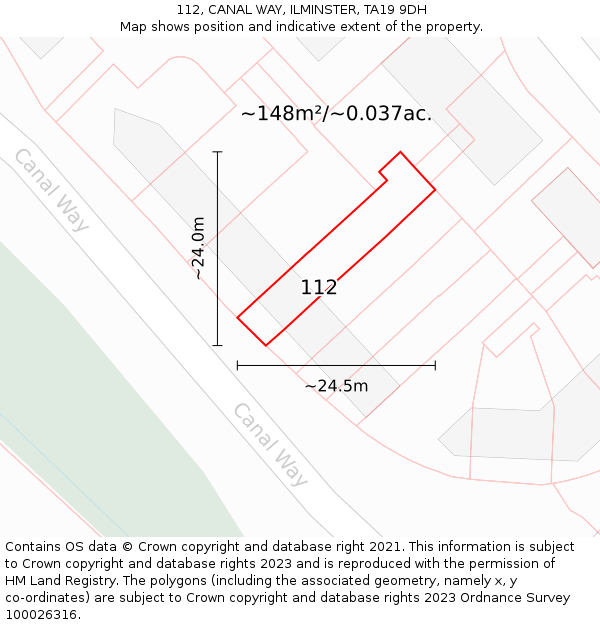 112, CANAL WAY, ILMINSTER, TA19 9DH: Plot and title map