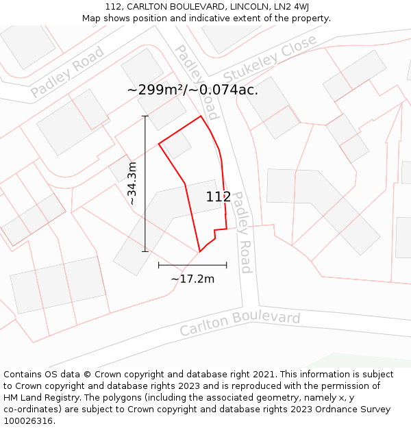 112, CARLTON BOULEVARD, LINCOLN, LN2 4WJ: Plot and title map