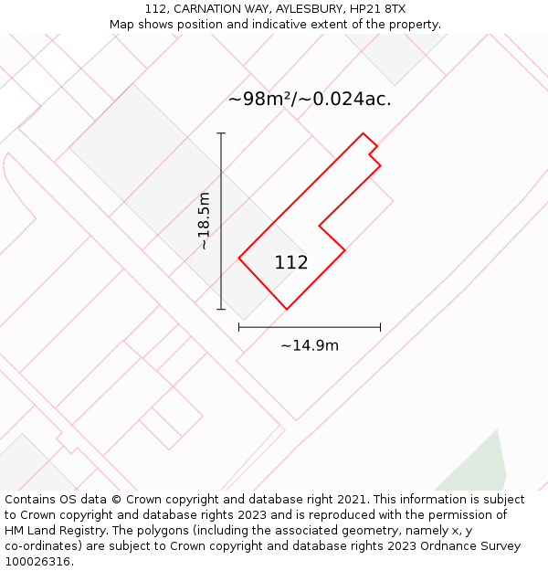 112, CARNATION WAY, AYLESBURY, HP21 8TX: Plot and title map