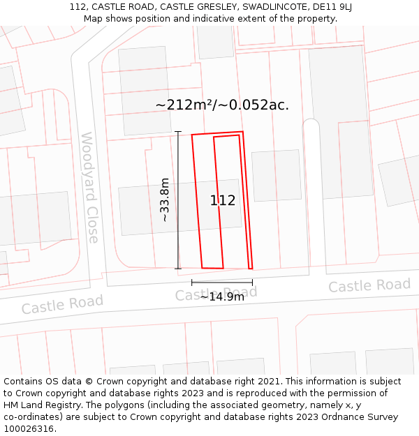 112, CASTLE ROAD, CASTLE GRESLEY, SWADLINCOTE, DE11 9LJ: Plot and title map