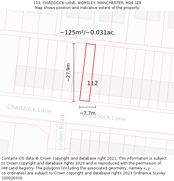 112, CHADDOCK LANE, WORSLEY, MANCHESTER, M28 1DF: Plot and title map