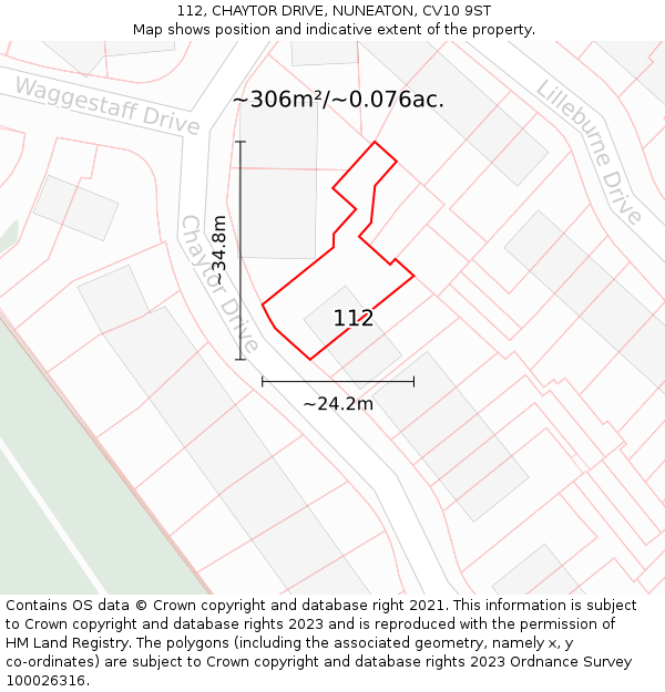 112, CHAYTOR DRIVE, NUNEATON, CV10 9ST: Plot and title map