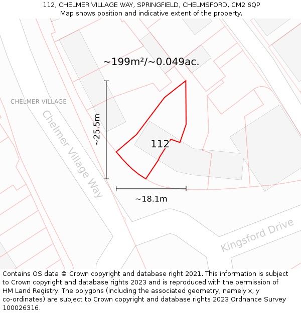112, CHELMER VILLAGE WAY, SPRINGFIELD, CHELMSFORD, CM2 6QP: Plot and title map
