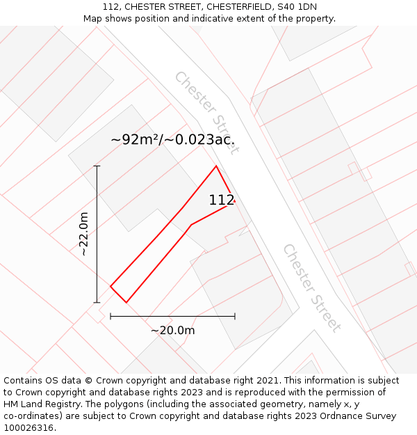 112, CHESTER STREET, CHESTERFIELD, S40 1DN: Plot and title map