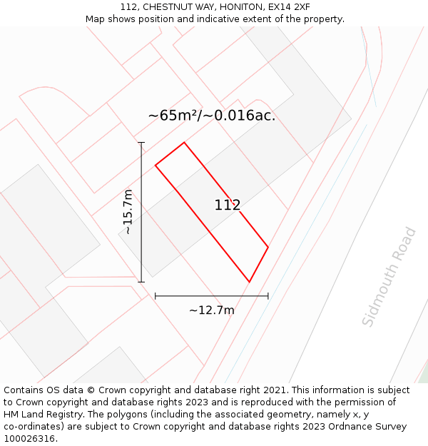 112, CHESTNUT WAY, HONITON, EX14 2XF: Plot and title map