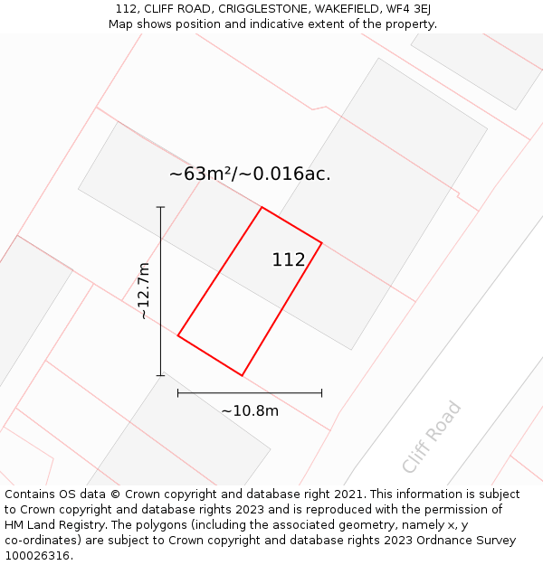 112, CLIFF ROAD, CRIGGLESTONE, WAKEFIELD, WF4 3EJ: Plot and title map