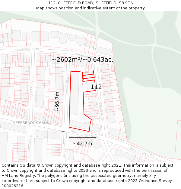 112, CLIFFEFIELD ROAD, SHEFFIELD, S8 9DN: Plot and title map