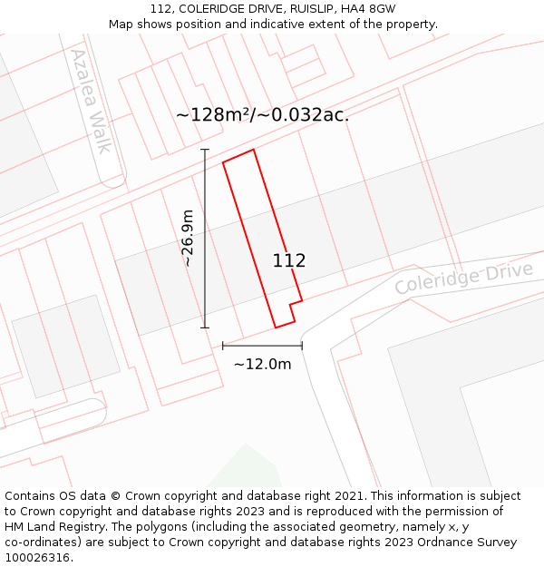 112, COLERIDGE DRIVE, RUISLIP, HA4 8GW: Plot and title map