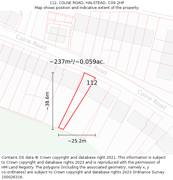 112, COLNE ROAD, HALSTEAD, CO9 2HP: Plot and title map