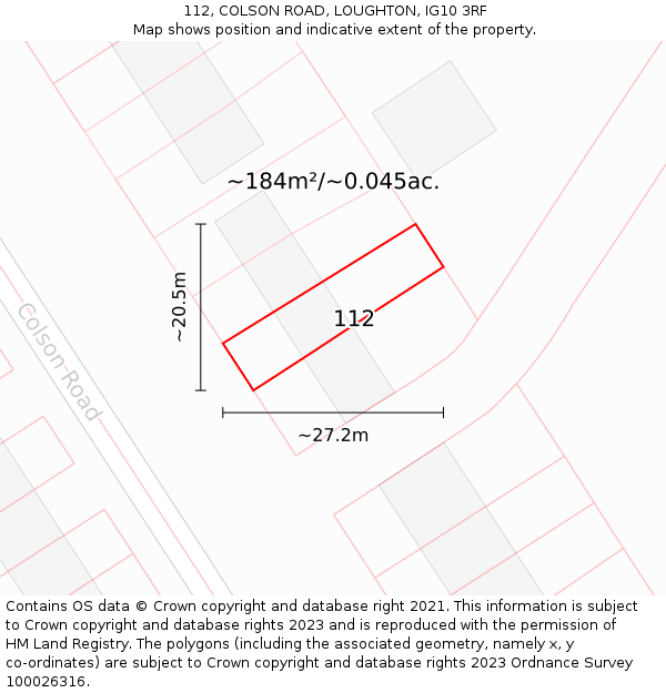 112, COLSON ROAD, LOUGHTON, IG10 3RF: Plot and title map