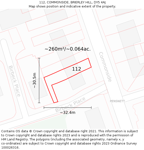112, COMMONSIDE, BRIERLEY HILL, DY5 4AJ: Plot and title map