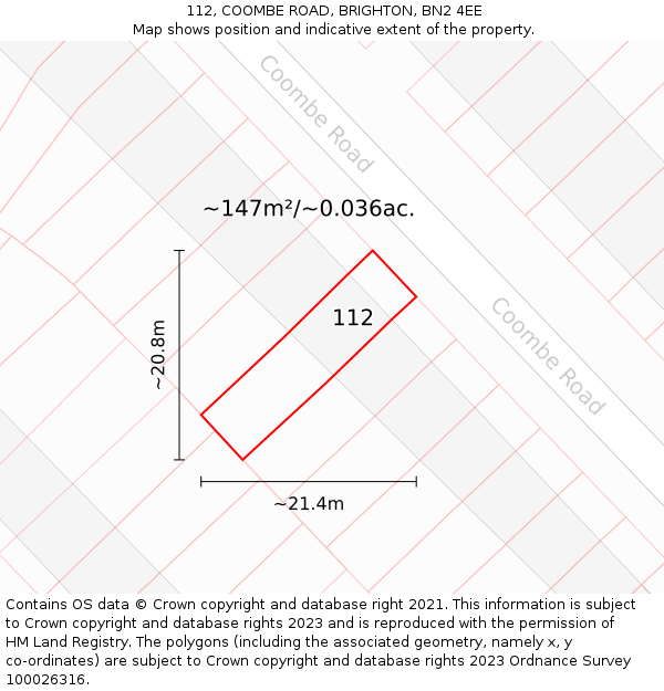 112, COOMBE ROAD, BRIGHTON, BN2 4EE: Plot and title map