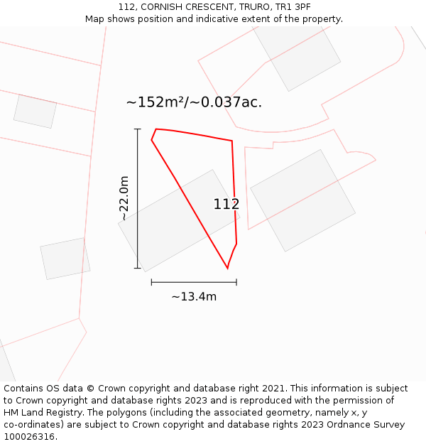 112, CORNISH CRESCENT, TRURO, TR1 3PF: Plot and title map