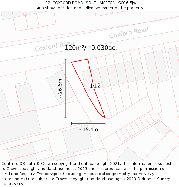 112, COXFORD ROAD, SOUTHAMPTON, SO16 5JW: Plot and title map