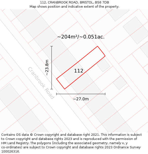 112, CRANBROOK ROAD, BRISTOL, BS6 7DB: Plot and title map