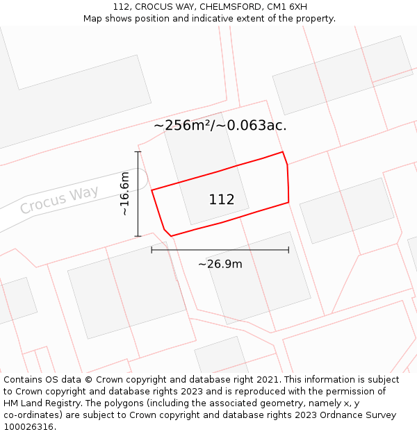 112, CROCUS WAY, CHELMSFORD, CM1 6XH: Plot and title map