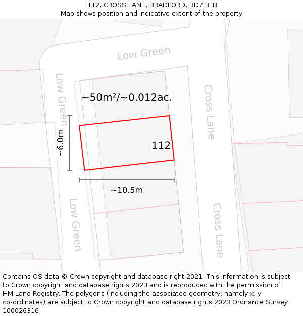 112, CROSS LANE, BRADFORD, BD7 3LB: Plot and title map
