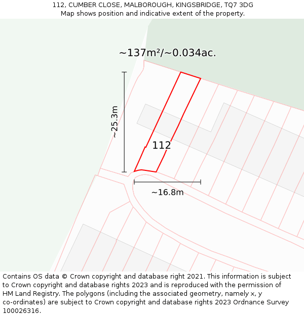 112, CUMBER CLOSE, MALBOROUGH, KINGSBRIDGE, TQ7 3DG: Plot and title map