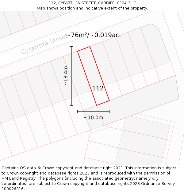 112, CYFARTHFA STREET, CARDIFF, CF24 3HG: Plot and title map