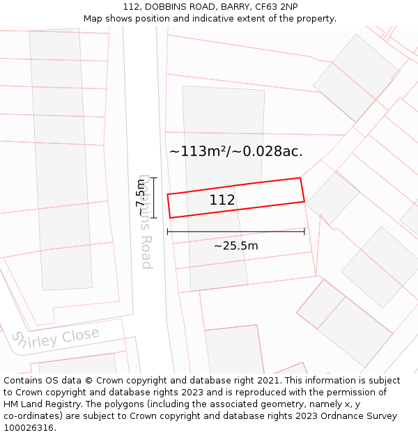 112, DOBBINS ROAD, BARRY, CF63 2NP: Plot and title map